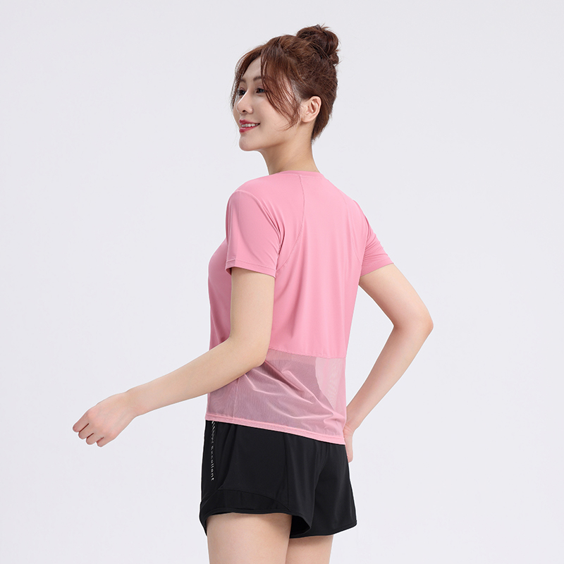 速干运动套装女短袖网纱弹力透气瑜伽服健身夜跑跑步短裤可放手机