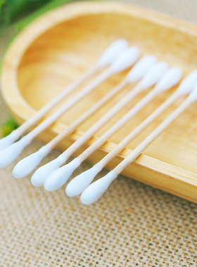 棉球便携装竹竿棉签双圆头美容棒