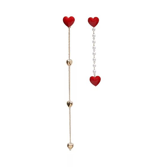S925 sterling silver asymmetric red love long runus earrings Korean ins inS feminine earrings student gift