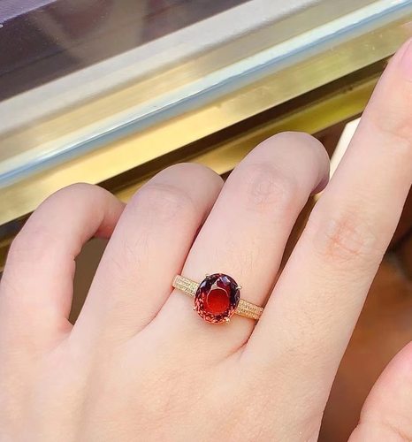 天然红碧玺戒指18K金镶嵌女款晶体全干净裸石:4.2克拉 - 图2