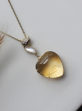 天然黄水晶爱心萌狐狸银项坠