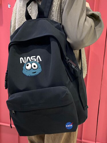 NASA美国潮牌联名双肩包女初中高学生书包男休闲大容量尼龙背包 - 图1