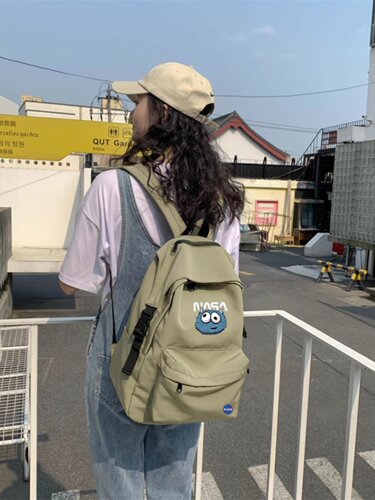 NASA美国潮牌联名双肩包女初中高学生书包男休闲大容量尼龙背包 - 图0