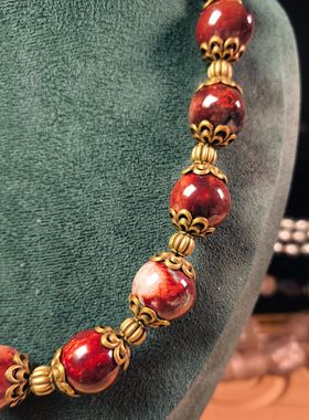 孤品原创中古风大颗粒复古深红色窑变18mm珠项链18248