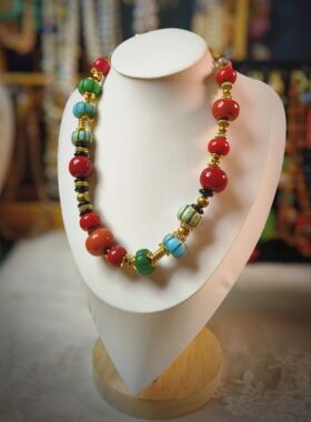 原创孤品牛血红雪巴老琉璃尼泊尔老琉璃项链女中古风10947