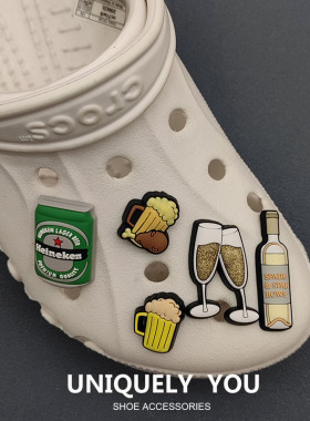 crocs卡通洞洞鞋花鞋扣配饰啤酒