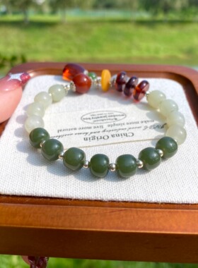 孤品捡漏 天然碧玉手链925纯银和田玉招财纳福手串泰银串珠高级感