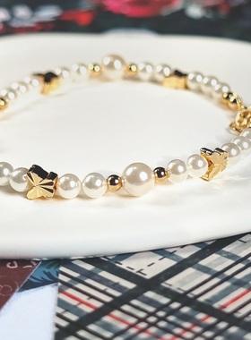 原创女珍珠14k金蝴蝶不撞款手链