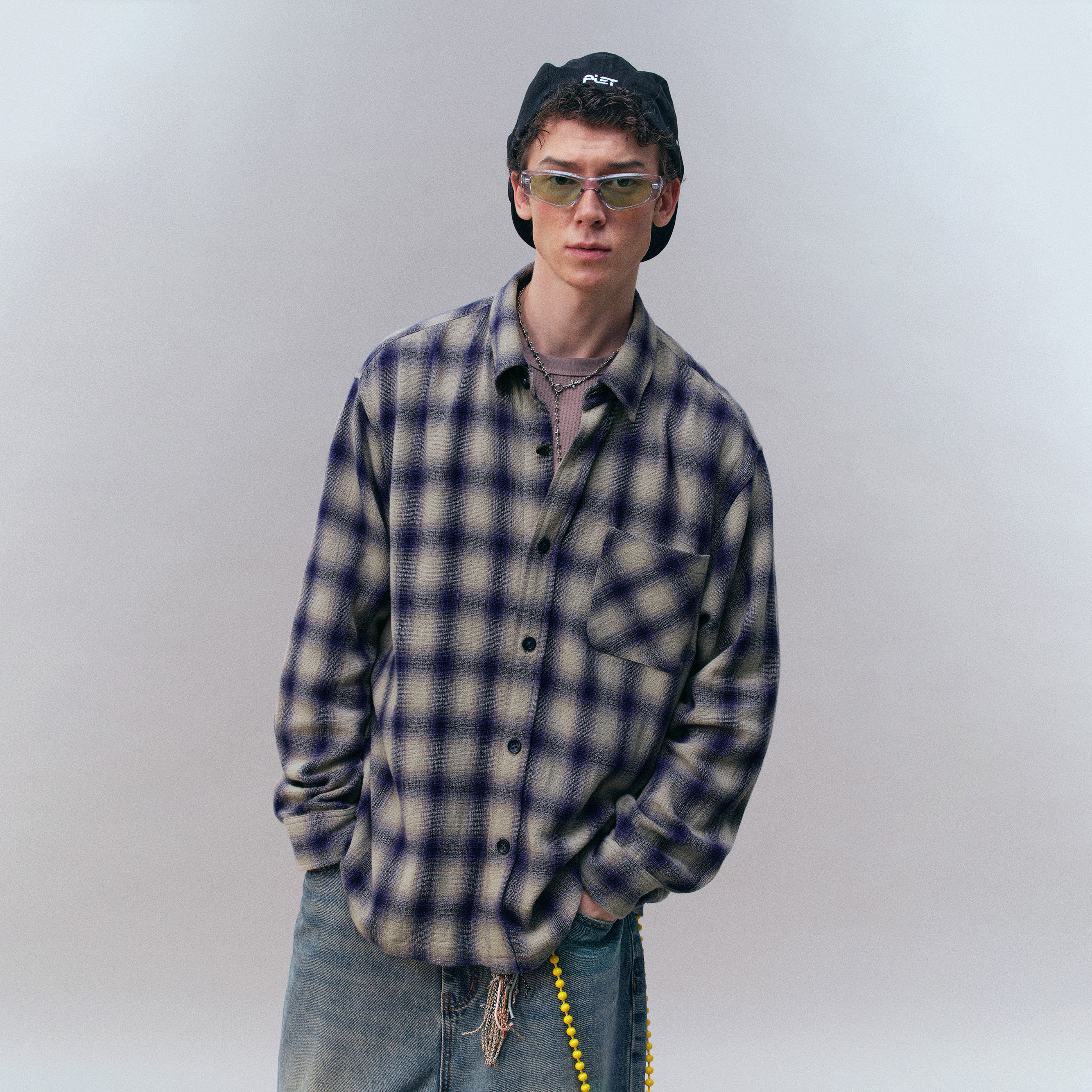 瞬时山野Monterest复古美式宽松慵懒廓形色织格子长袖衬衫衬衣,淘宝优惠券,粉丝福利购,淘宝优惠卷