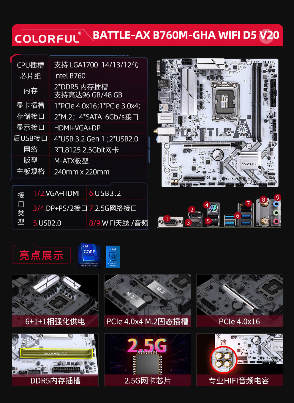 七彩虹DDR5主板B760M CPU套装H610Mwifi天线i5-12600KF 12400F - 图0