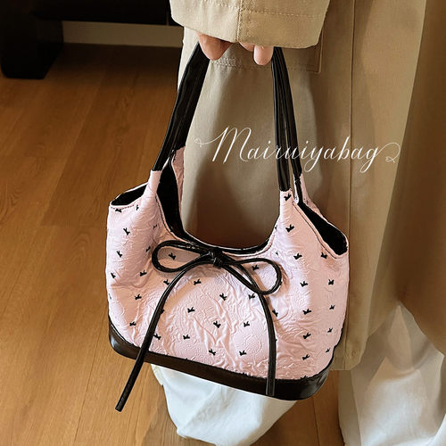 超火仙女蝴蝶结包包女2025新款百搭单肩腋下包时尚手提上班小拎包 - 图2