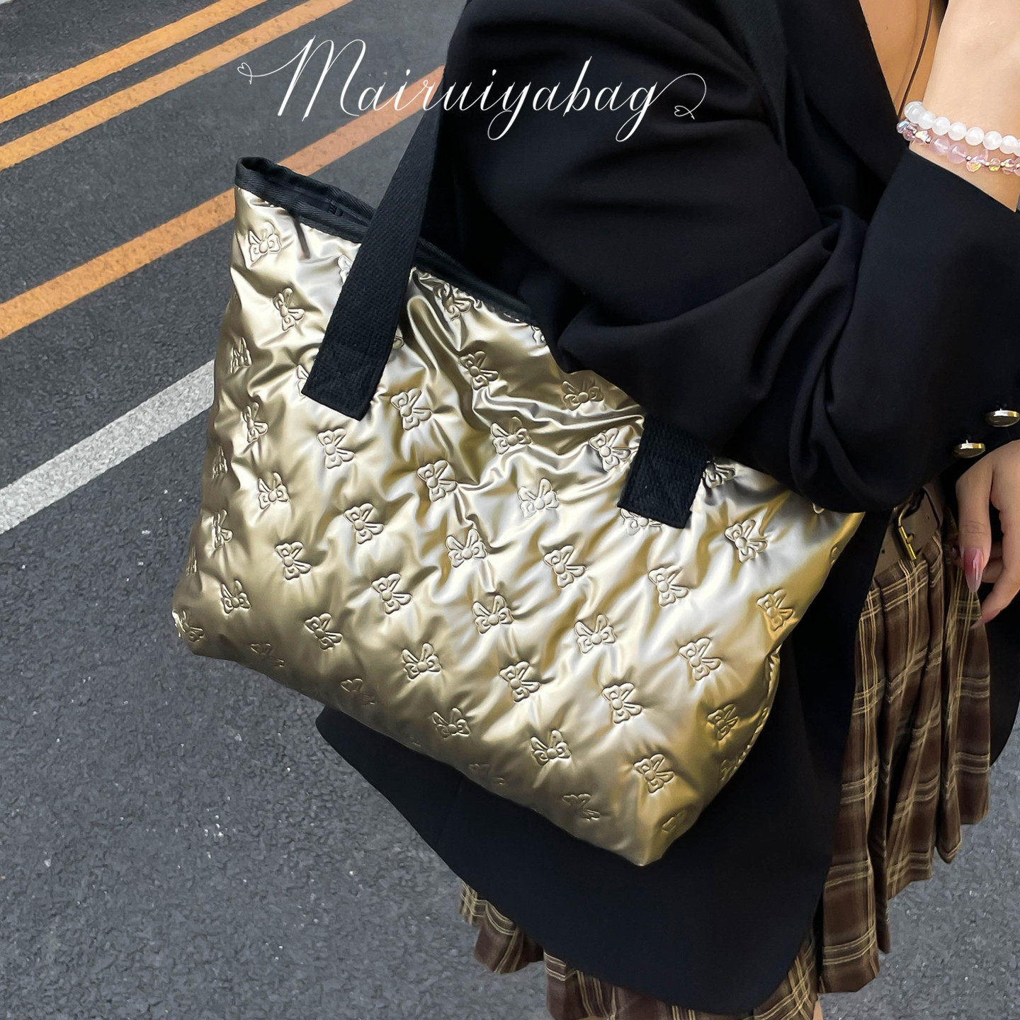 秋冬大容量棉服包包女2025新款单肩上课通勤包小众休闲百搭托特包,淘宝优惠券,粉丝福利购,淘宝优惠卷