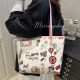 Cartoon print texture commuting shoulder tote bag