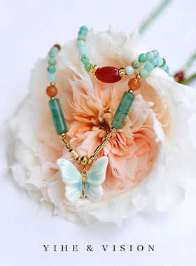 YIHE天然玉石陶瓷蝴蝶项链