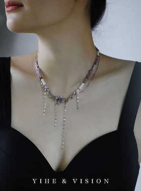 甜酷风原创设计感ins紫色项链