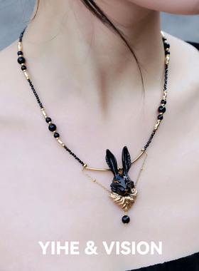 YIHE黑玛瑙金须兔绅士风项链