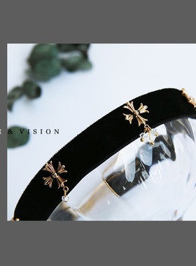 YIHE  原创设计欧式纹样复古宫廷黑色金属白水晶气质款choker