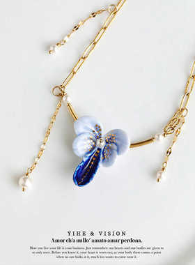 弋禾原创设计蓝蝴蝶陶瓷项链