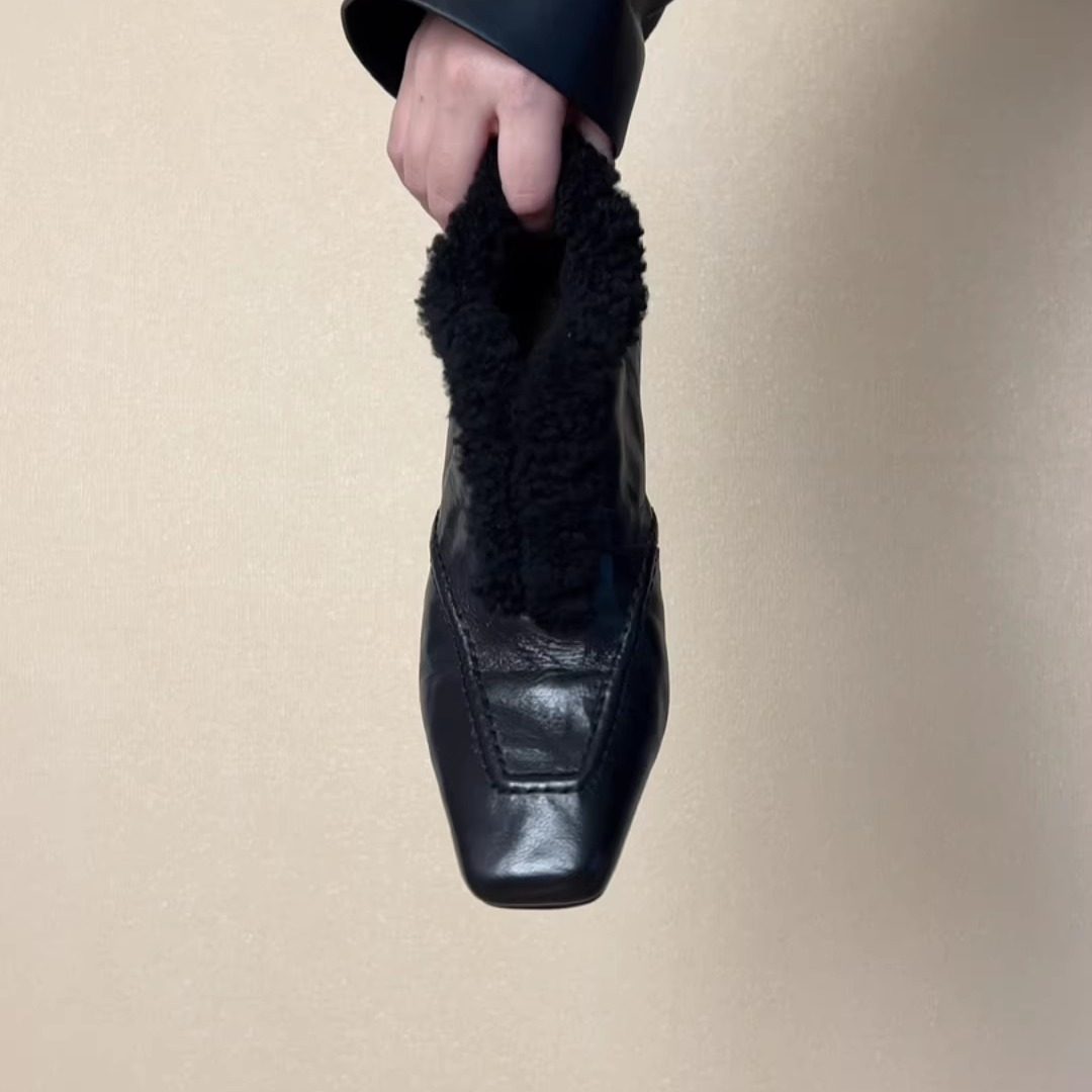 RubyL/4.5cm复古羊皮深口单鞋女加绒方头粗跟百搭通勤毛毛鞋时尚,淘宝优惠券,粉丝福利购,淘宝优惠卷