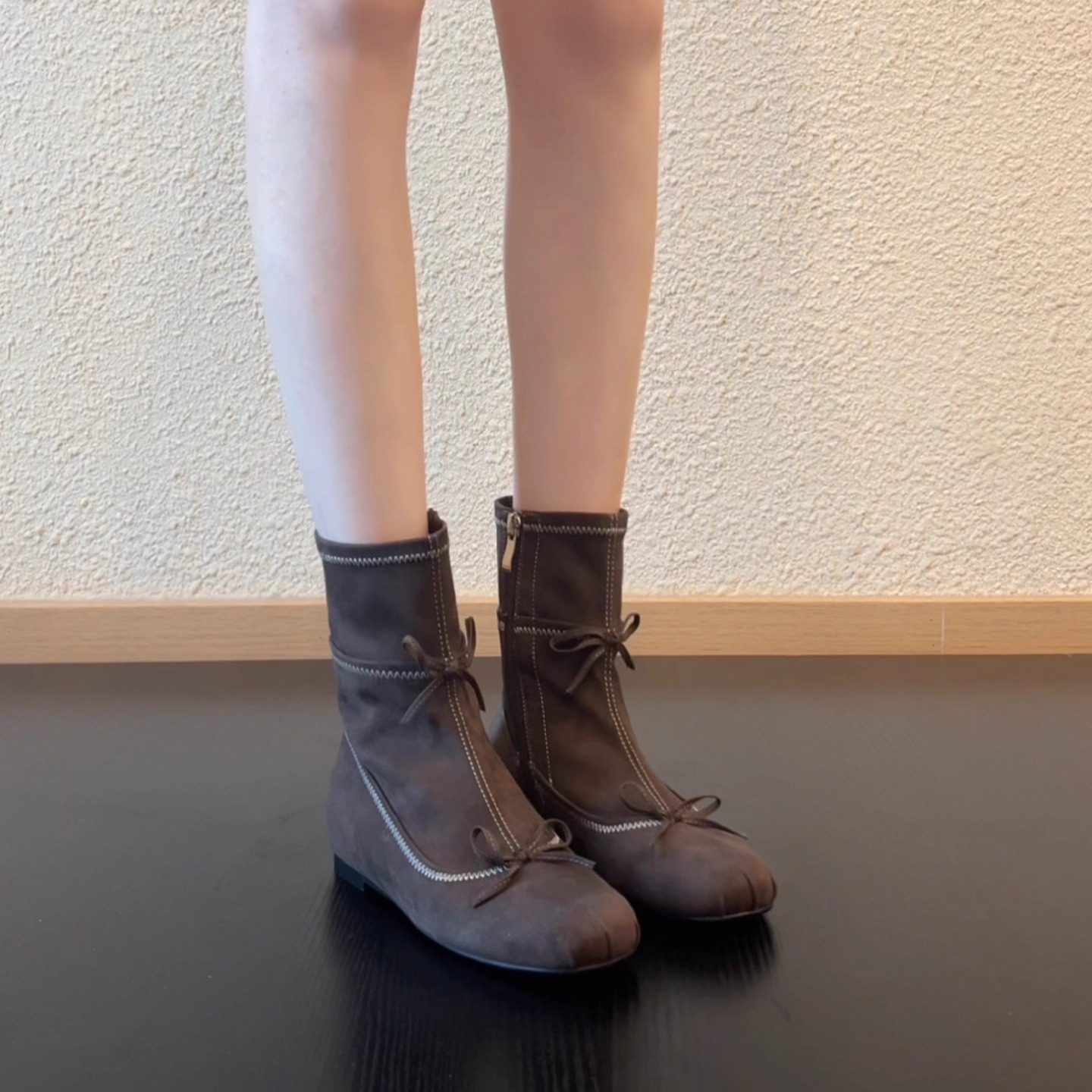 RubyL/3cm复古芭蕾风猪鼻子方头蝴蝶结显瘦内增高弹力瘦瘦靴短靴,淘宝优惠券,粉丝福利购,淘宝优惠卷