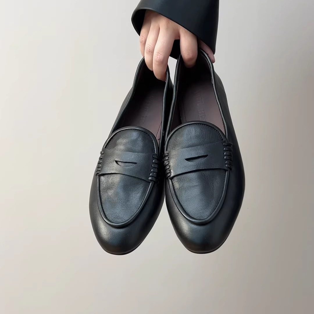 RubyL/1cm老钱风牛皮乐福鞋女金属扣一脚蹬平底百搭豆豆鞋时尚,淘宝优惠券,粉丝福利购,淘宝优惠卷