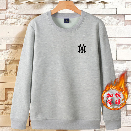 秋冬季加绒加厚卫衣男士内穿保暖长袖雾霾蓝带绒大码圆领冬款绒衣 - 图0