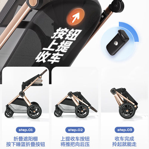 wisesonle婴儿推车高景观可坐可躺折叠双向宝宝新生儿童轻便车 - 图0