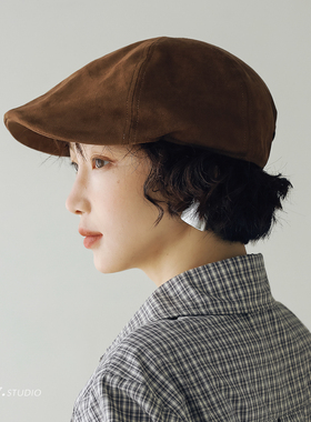 印计谷羽帽子女秋季新款复古百搭前进帽日系文艺报童画家帽鸭舌帽