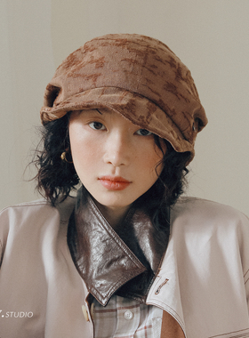 印计谷羽原创自留款文艺复古风报童帽女秋季防晒透气棉麻帽子百搭