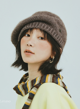印计谷羽羊毛贝雷帽女秋冬保暖