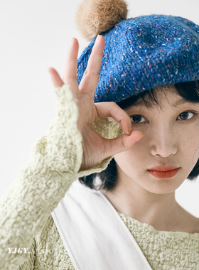 印计谷羽羊驼毛贝雷帽女秋冬保暖