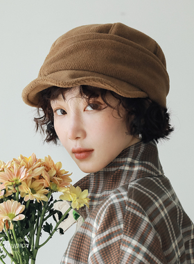 印计谷羽 设计感螺旋羊毛报童帽子女秋冬季显脸小文艺保暖鸭舌帽