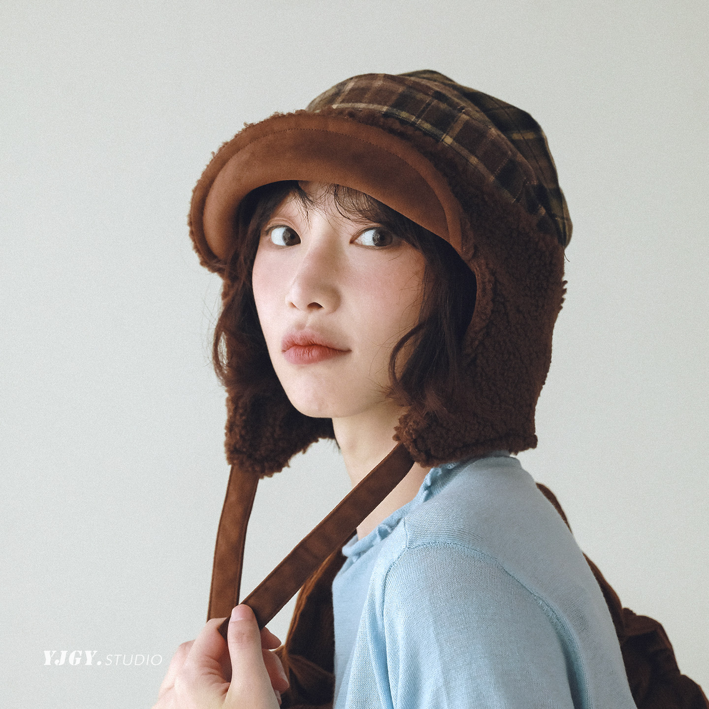 印计谷羽原创复古格纹护耳帽女秋冬季双面戴保暖雷锋帽飞行员帽子,淘宝优惠券,粉丝福利购,淘宝优惠卷