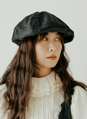 印计谷羽复古报童帽女夏季文艺显脸小画家帽时尚高级感桑蚕丝帽子