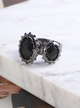 个性戒指镀金几何椭圆水钻复古