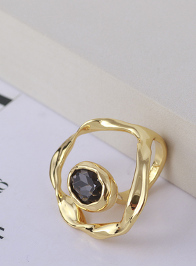 几何线条镶嵌单颗锆石戒指女生