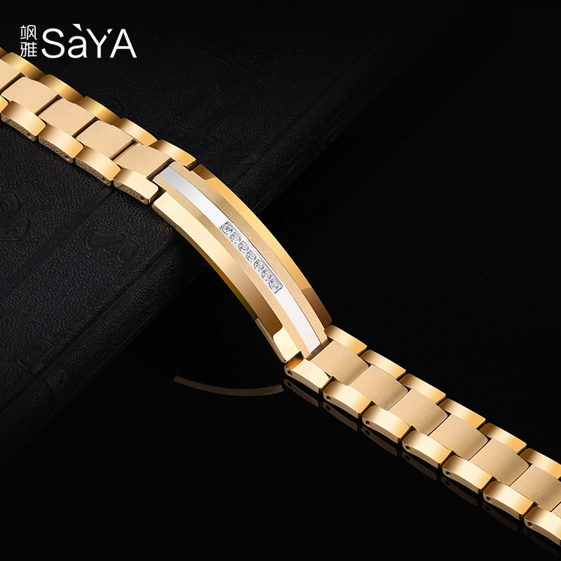 飒雅金色钨金男士个性潮霸气手链 飒雅手链