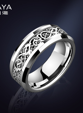 飒雅男士戒指指环霸气龙纹黑色