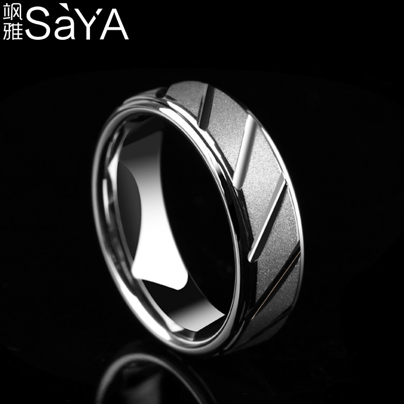 saya不掉色银色简约食指单身男戒指 飒雅戒指/指环