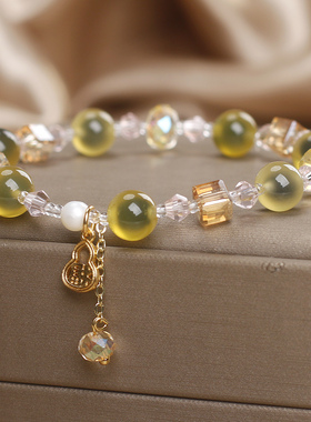 天然黄糖心玛瑙葫芦招财手链女款