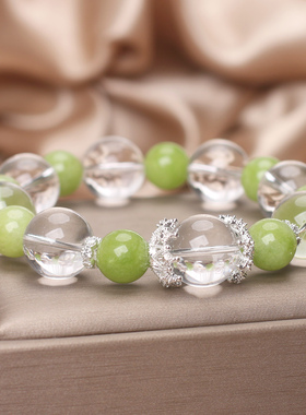 天然青提岫玉白水晶高级感手链女