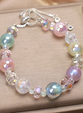 新款梦幻糖果色夜光水晶手链女