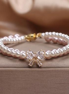 甜美蝴蝶结珍珠手链女轻奢小众