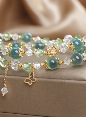 天然绿糖心玛瑙双圈手链蝴蝶吊坠