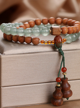 新中式天然东陵玉檀木双圈手链女