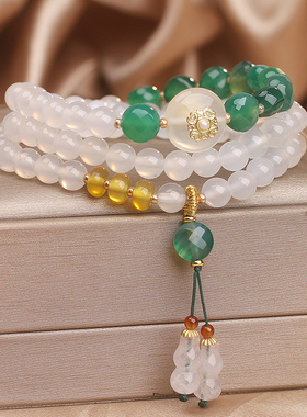 天然白玛瑙绿玛瑙手链女款