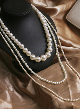时尚多层珍珠项链女韩版简约长款