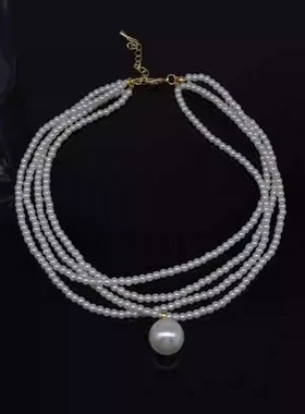 vintage多层米粒珍珠项链