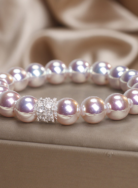 新款极光粉白彩光仿珍珠手链