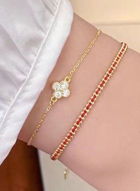 本命年法国红绳钛钢手链镀金高级感轻奢百搭情侣款